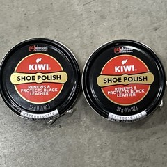 2X KIWI Black Leather Renews Protects Shiny Shoe Polish 1 1/8 oz Tin Snap Can