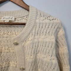 Women’s Textured Knit Ivory Cardigan Med Button Front Crochet Granny Cottagecore