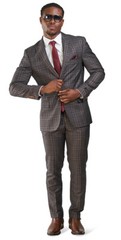 Slim Fit 2 Button Bronze Windowpane Plaid Mens Suit Peak Lapel 35071 AZARMAN