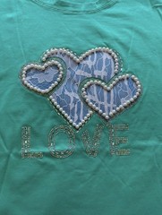 Zeva ‘Love’ Pearl Short Sleeve T-Shirt Colour Green Size L/XL