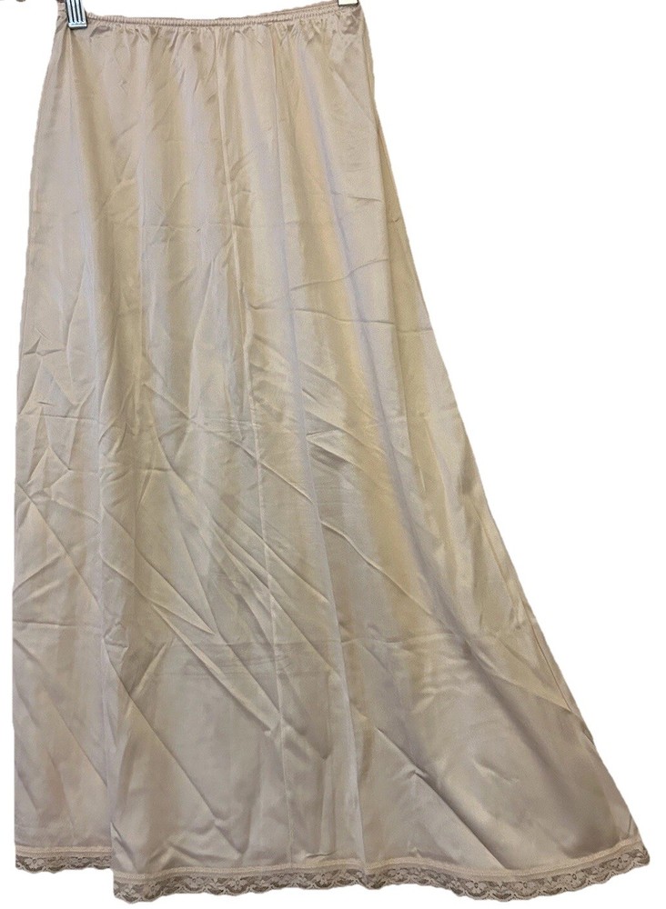 Warners Half Slip S Beige Silky Lace Trim Vintage Modesty Lingerie 30.5 Inches