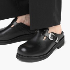 Firenze Atelier Men’s Black Leather Wide Round Toe Mules Slippers Slides Shoes