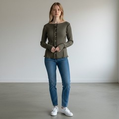 Neesh by D.A.R. Cardigan Sweater Olive Green Ribbed Lightweight Small Layering