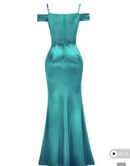 Women Elegant Off Shoulder Wrap Ruched Split Hem Satin Evening Party Maxi Dress,