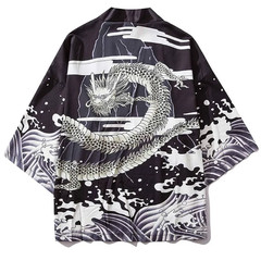 Japanese Kimono Cardigan Jacket Anime Dragon Print Haori Yukata Open Front Top