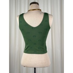 Rue21 Green Ribbed Mushroom Print Crop Tank Top Small Y2K Fairy Grunge