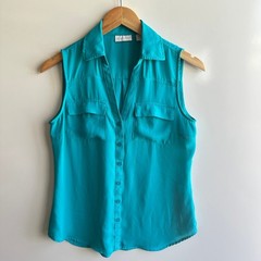 New York & Company Top Button Down Collared Teal Small Office Classic NWOT