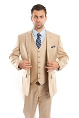 Men’s Tailored Fit Suit Two Button Textured Three Piece Jacket Business Suits