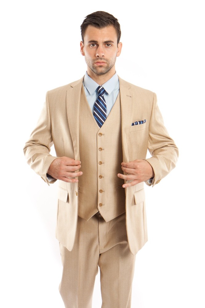 Men’s Tailored Fit Suit Two Button Textured Three Piece Jacket Business Suits