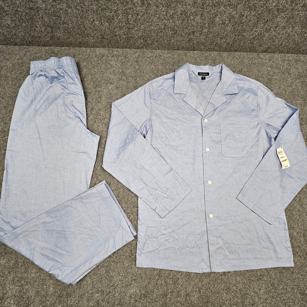 Club Room Mens Pajama Set 100% Cotton Sleepwear Loungewear Blue Small NEW