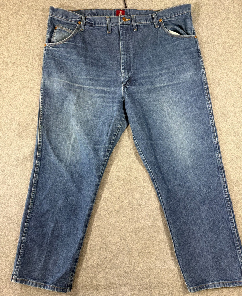 Wrangler Jeans Mens 46×30 Blue Denim Cowboy Cut Relaxed Fit Tapered Leg Whisker