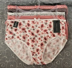 Laura Ashley 5 Pk Briefs Size 2X, Floral Solid & Print, with Bow, Pink & Brown