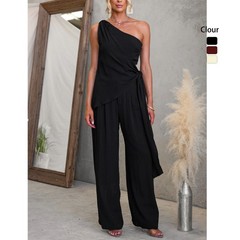 Off-Shoulder Lace-Up Waist-Slimming Sleeveless Casual Pants Set
