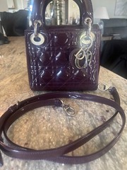 CHRISTIAN DIOR Mini Patent Leather Plum Purple Cannage Silver Hardware Crossbody