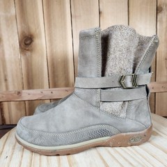 Chaco Hopi Boots Womens 7 Beige Leather Wool Lined Mid Calf Casual Winter