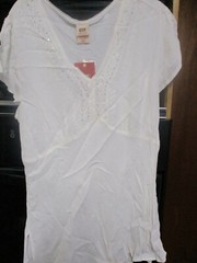 FADED GLORY NWT 16W ARTIC WHITE MOSS EMBROIDERED SS TUNIC W SEQUINS, VNECK NEW
