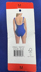 DKNY Womens Medium Swimsuit Bikini One Piece Blue Ruffle Ruched Beach Pool New