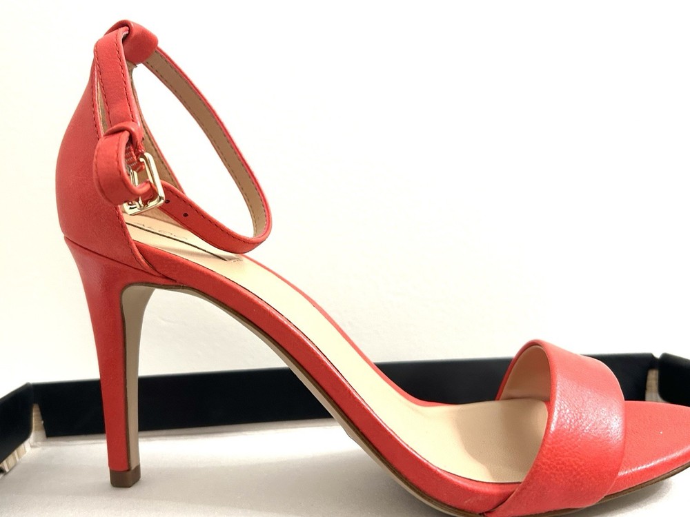 ALDO Red Strappy Ankle Strap Open Toe Faux Leather Buckle Heel US 7.5 AA