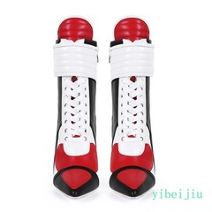 Womens Color Block Patchwork Ankle Boots High Heel Lace Leather Shoes Multi Tone