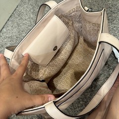 GUESS Beige Logo Satchel Top Handle Detachable Adjustable Strap Magnetic Lined