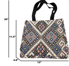 Southwestern Woven Geometric Print Tote Bag, Black Straps, 11.5″HX13″WX4.8″D