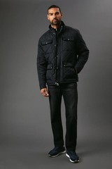 Maine Mens Quilted Jacket Funnel Neck Four Pockets Black All Seasons
