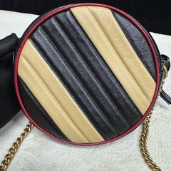 Gucci Gg Marmont Round Mini Bag Black Beige Red Calfskin (zs052026a6r)