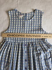 Talbots VTG Blue Beige Checked Sleeveless Rayon Acetate Long Dress Belted Siz 8