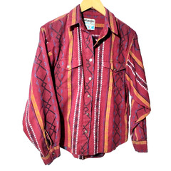 VTG Womens Wrangler Metal Button Up Cotton Shirt Colorful Aztec Cowgirl Western