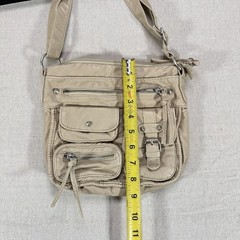 Mudd Beige Crossbody Purse Multi Pocket Faux Leather Adjustable Strap Bag Y2K