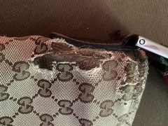Gucci GG Pattern Shoulder Bag Beige/Brown Adjustable Web Strap Green/Red Silver