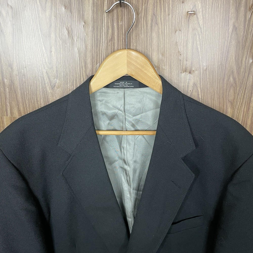 Stafford Blazer Jacket Mens 42R Black Solid Polyester Worsted Wool Gold Buttons