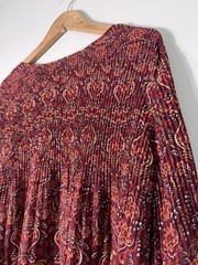 Maxi Studio Women’s Pleated Printed Crepe Top Red Flare Sleeves Size M Boho