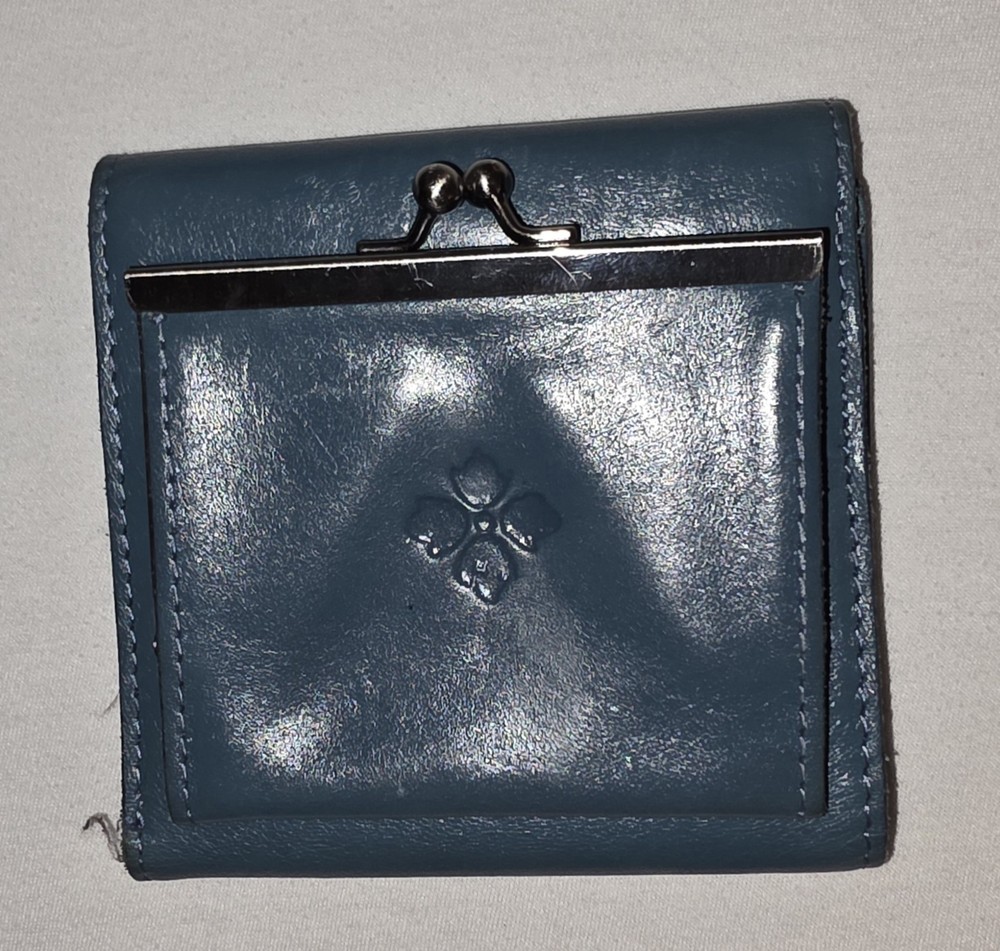 Patricia Nash Bifold Leather Wallet Blue with Coin Pocket