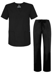 Adar Men’s Medical Nursing Doctor Scrub Set Uniform V-neck Shirt & Pants