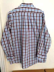 Chaps Mens Shirt 17 32/33 Blue White Red Plaid Classic Fit Wrinkle Free Button