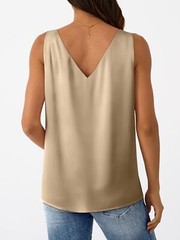 Women Silk Satin Tank Top V Neck Sleeveless Summer Blouse Business Casual Top