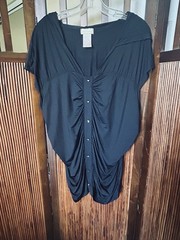 Vintage plus size Baby Phat Black Ruched Top with front button design and hoodie