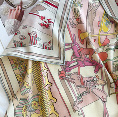 70% Cashmere 30% Silk Wrap Scarf Pink horse Print Double Face Print Shawl 53”