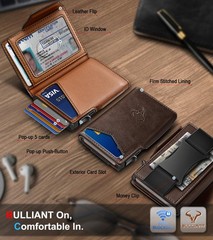Slim Front Pocket Wallet with Money Clip & Card Holder – Gift Boxed, Pop-up Acce