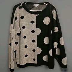 Vtg 80s World Trade Knits Black White Polka Dot Sweater XL New Wave Streetwear