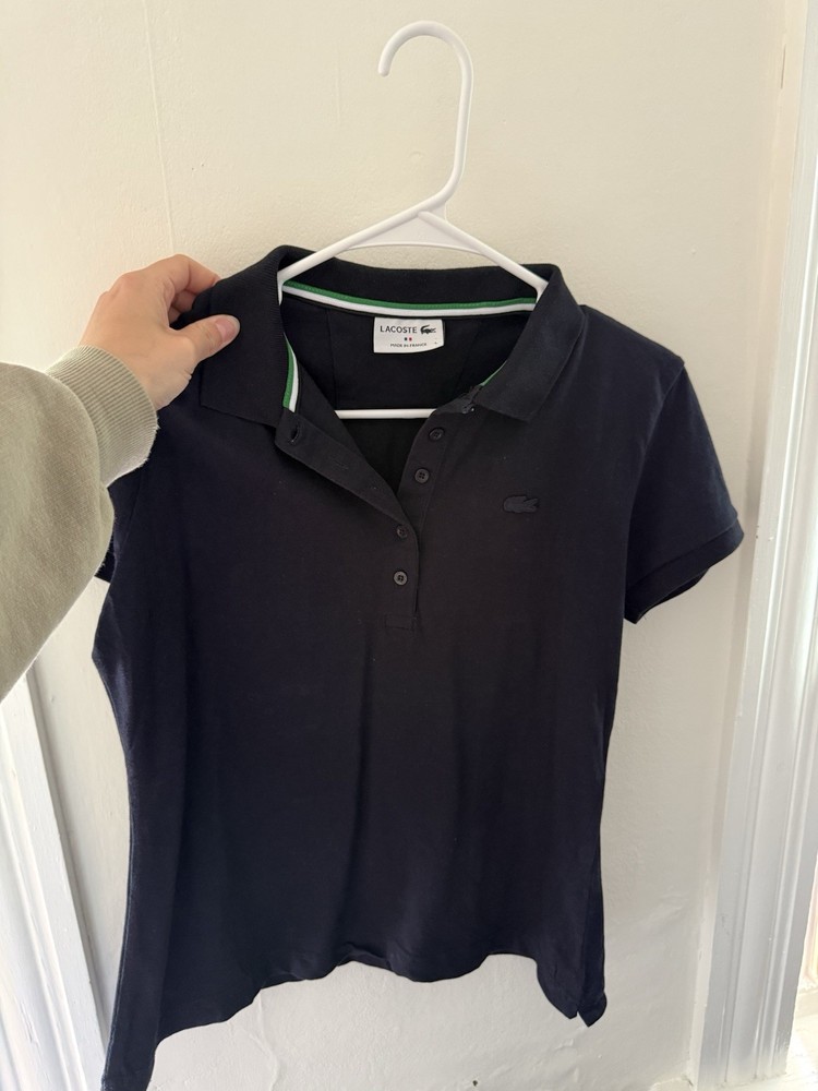 Lacoste Men’s Black Solid Short Sleeve Polo Shirt L Logo Button Made in France