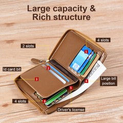 Waterproof Mens RFID Blocking Leather Wallet Credit Card ID Holder Zipper Purse