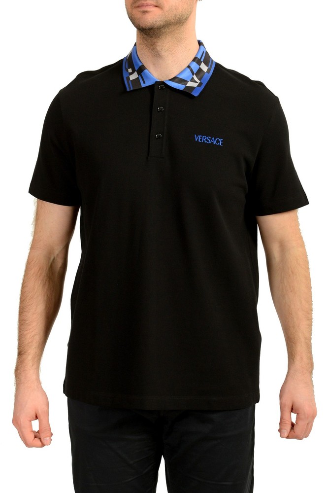 Versace Men’s Black Logo Embroidery Short Sleeve Polo Shirt US 5XL IT 62