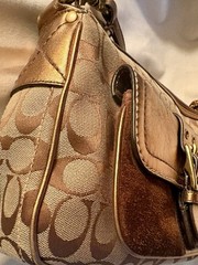 COACH Signature Metallic Brown Gold Shoulder Bag Y2K Detachable Strap Auth