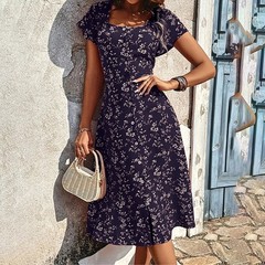 Summer Floral Print Maxi Dress Women Button Up Split Long Flowy Bohemian Beach