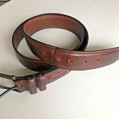 Columbia Brown Leather Belt Heavy Duty Work Mens Sz 42 Double Loops Brass Patina