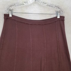 Vtg 90s Gardy Womens Skirt Size L Brown Rib Knit Pull On Slit Unique Midi A Line