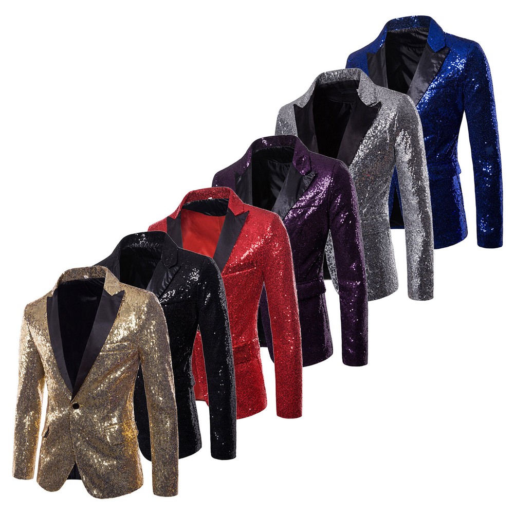 Mens Sequins Blazer One Button Jacket Tuxedo Suit for Party Wedding Banquet Prom