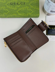 GG Monogram Canvas Leather Zip Coin Card Wallet Small Compact New